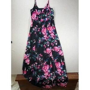 Express Floral Maxi Dress Womens Large Black Pink Chiffon Slit Excellent Boho